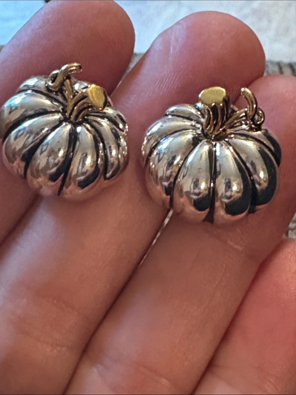 Vintage Signed BEST Silver Tone Pumpkin Stud Earrings - Women Jewelry